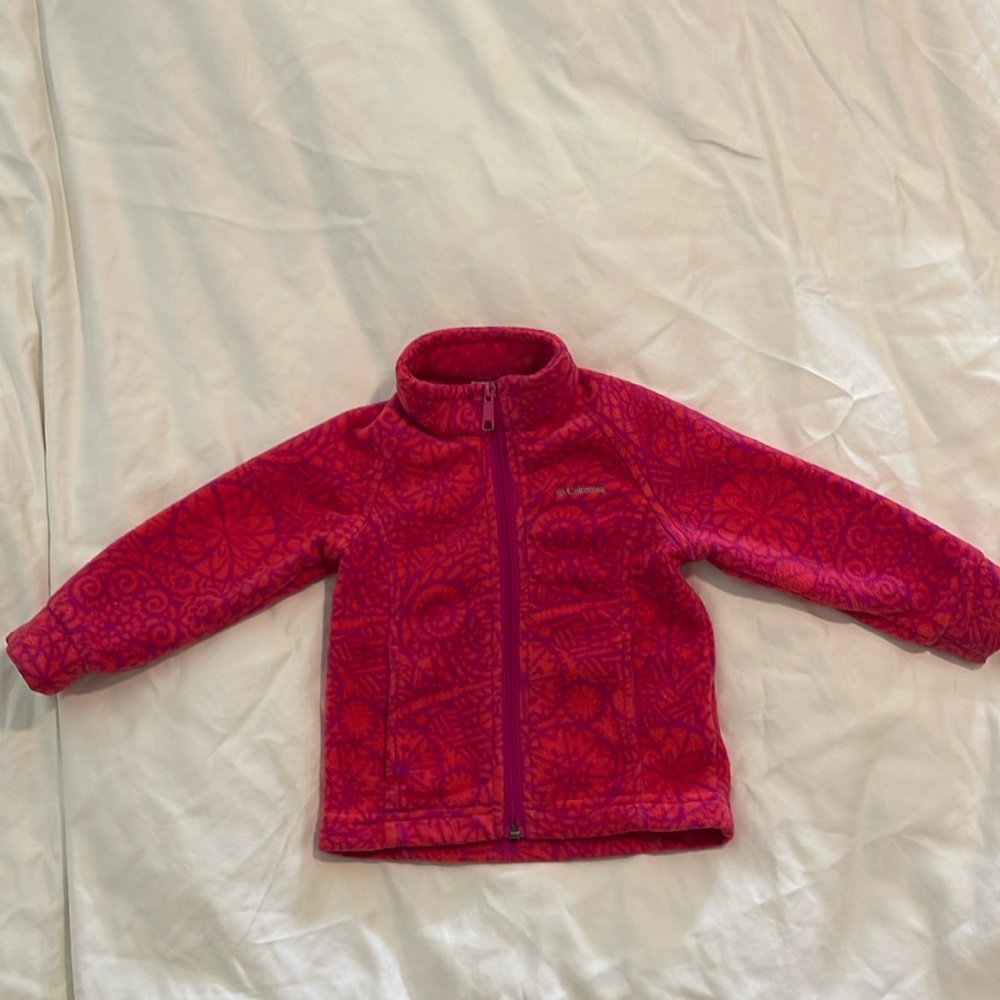 Columbia Toddler fleece zip up sweater floral pink purple 2T